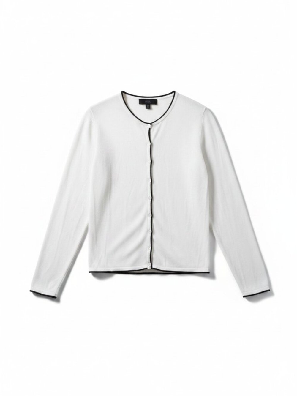 Zara White Button-Up Cardigan With Black Trim Size Small
